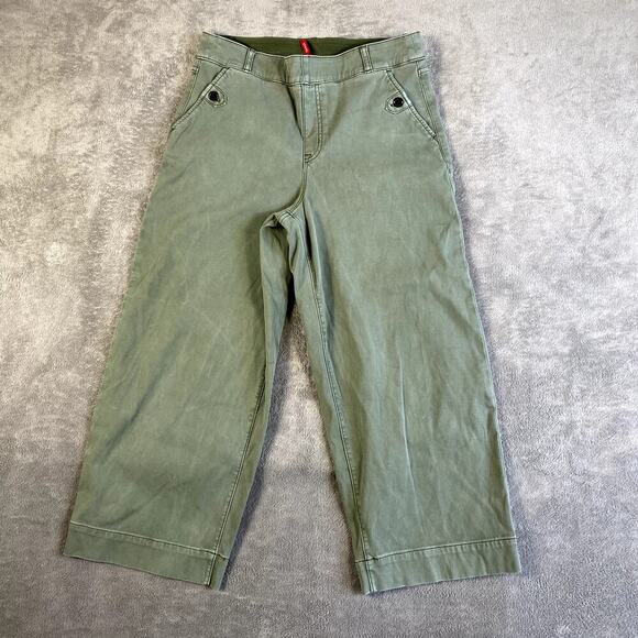 Spanx Green Twill Cropped Wide-Leg Pants – Size L – Stretch Comfort Casual - Picture 1 of 11